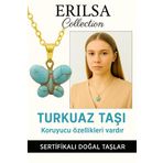 Sertifikalı Altın Renkli Kelebek Firuze (Turkuaz) Kolye – Özgürlük, Koruma ve Ruhsal Denge Taşı