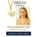 Sertifikalı Altın Renkli Kuş Model Beyaz Mercan Kolye – Huzur ve Özgürlüğün Simgesi