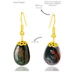 Sertifikalı Amorf Model Kan Taşı Küpe (Heliotrop Taşı) - Gold Renkli