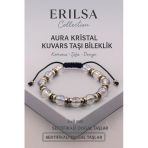 Sertifikalı Aura Kristal Kuvars Doğal Taş Bileklik - 8X8 Mm Koruma Şifa Ve Denge Enerjisi Taşı