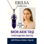 Sertifikalı Çivi Model Mor Akik Taşı Kolye – Ruhsal Denge ve Huzur Veren Doğal Taş