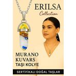 Sertifikalı Çivi Model Murano Kuvars Taşı Kolye (Beyaz Renkli Tonlar Sanat Desenli)