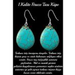 Sertifikalı Damla Kesim Iran Firuze - Turkuaz Taşı Doğal Taş Küpe - 1.kalite