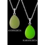 Sertifikalı Damla Model Fosfor Taşı Kolye - Gümüş Aparatlı (KARANLIKTA PARLAR)