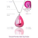 Sertifikalı Damla Model Gerçek Pembe Akik Taşı Kolye