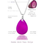 Sertifikalı Damla Model Pembe Akik Taşı Kolye (Gümüş Aparatlı)