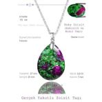 Sertifikalı Damla Model Ruby Yakutlu Zoisite - Anyolit Taşı Kolye (Gümüş Aparatlı)