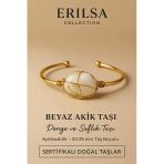Sertifikalı Doğal Beyaz Akik Taşı Ayarlanabilir 24K Altın Kaplama Bileklik 20-25 Mm