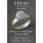 Sertifikalı Doğal Gri Akik Taşı Yüzük – Kalın Tımbıl Kasa Gümüş Renk Ayarlanabilir