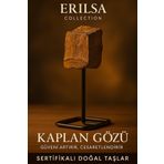 Sertifikalı Doğal Ham Kaplan Gözü Taşı Standlı Obje – Cesaret ve Odaklanma Enerjisi Sunar