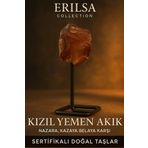 Sertifikalı Doğal Ham Kızıl Yemen Akiği Taşı Standlı Obje – Güç, Koruma ve Yaşam Enerjisi