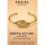 Sertifikalı Doğal Kristal Kuvars Taşı Ayarlanabilir 24K Altın Kaplama Bileklik 20-25 Mm