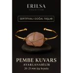 Sertifikalı Doğal Pembe Kuvars Taşı Ayarlanabilir 24K Altın Kaplama Bileklik – 20-25 Mm