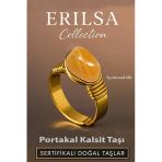 Sertifikalı Doğal Portakal Kalsit Taşı Yüzük – Kalın Tımbıl Kasa Gold Renk Ayarlanabilir
