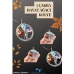 Sertifikalı Doğal Taş 7 Çakra Hayat Ağacı Tasarım Kolye Sürpriz Hediyeli 5x5 Cm