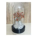 Sertifikalı Doğal Taş Akik Tasarımlı Bakır Tel Sarma Işıklı Fanus Aksesuar 21x12 cm Büyük Boy