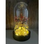 Sertifikalı Doğal Taş Çilek Kuvars Tasarımlı Bakır Tel Sarma Işıklı Fanus 21x12 cm Büyük Boy