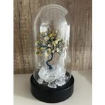Sertifikalı Doğal Taş Sitrin Tasarımlı Bakır Tel Sarma Işıklı Fanus Aksesuar 21x12 cm Büyük Boy