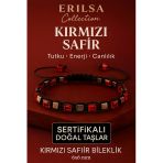 Sertifikalı Doğal Terahertz - Kırmızı Safir Taşı Bileklik 6X6 Mm - Tutku Ve Güç Taşı