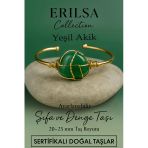 Sertifikalı Doğal Yeşil Akik Taşı Ayarlanabilir 24K Altın Kaplama Bileklik 20-25 Mm