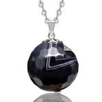 Sertifikalı Fasetli Siyah Akik Doğal Taş Kolye