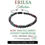 Sertifikalı Fasetli Terahertz – Ruby Zoisite (Anyolit) Taşı Bileklik (İnce Model) – Tutku, Denge ve Ruhsal Güç Taşı