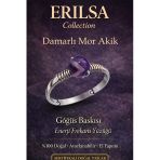 Sertifikalı Göğüs Baskısı Enerji Yüzüğü – Damarlı Mor Akik Ayarlamalı İnce Kasa Yengeç Balık Terazi
