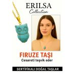 Sertifikalı Gold Baykuş Model Firuze Turkuaz Taşı Kolye Korur