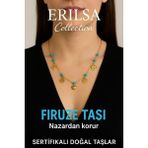 Sertifikalı Gold Firuze - Turkuaz Taşı Şans Charm Kolye - Işıltı Serisi