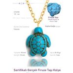 Sertifikalı Gold Kaplumbağa Model Gerçek Firuze Taşı Kolye - Mini Boy