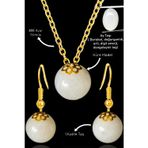 Sertifikalı Gold Küre Model Ay Taşı Kolye ve Küpe Seti - Gümüş Aparatlı