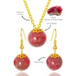 Sertifikalı Gold Küre Model Yakut Taşı Kolye ve Küpe Seti - Gümüş Aparatlı