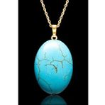 Sertifikalı Gold Oval Model Firuze Taşı Kolye (Turkuaz Taşı)