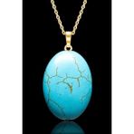 Sertifikalı Gold Oval Model Firuze Taşı Kolye (Turkuaz Taşı)