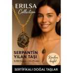Sertifikalı Gold Renkli Doğal Tel Sargılı Serpantin Yılan Taşı Kolye – Dönüşüm Ve Koruma Taşı