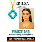 Sertifikalı Gold Yonca Model Firuze Turkuaz Taşı Kolye
