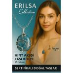 Sertifikalı Gümüş Tel Sargılı Doğal Hint Akik Taşı Kolye – 25-30 Mm Huzur Ve Denge Taşı