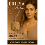 Sertifikalı Gümüş Tel Sargılı Doğal Kalsit Taşı Kolye – 25-30 Mm Enerji Ve Canlılık Taşı
