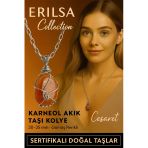 Sertifikalı Gümüş Tel Sargılı Doğal Karneol (Karnelyan) Akik Taşı Kolye – 20-25 Mm Enerji Ve Tutku Taşı