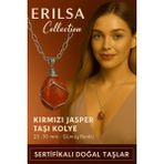 Sertifikalı Gümüş Tel Sargılı Doğal Kırmızı Jasper Taşı Kolye – 25-30 mm Enerji ve Güç Taşı - Renkli - Standart