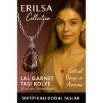 Sertifikalı Gümüş Tel Sargılı Doğal Lal Garnet (Granat) Taşı Kolye – 20-25 Mm Tutku Ve Enerji Taşı