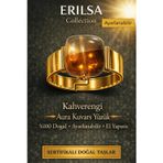 Sertifikalı Kahverengi Aura Kuvars Yüzük Doğal Taş Yüzük Ayarlanabilir El Yapımı Enerji Taşı