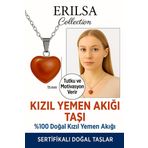 Sertifikalı Kalp Model Kızıl Yemen Akiği Kolye – Nazar ve Stresi Önleyen Doğal Taş