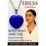 Sertifikalı Kalp Model Koyu Mavi Akik Taşı Kolye – Negatif Enerjiye Karşı Kalkan ve Ruhsal Arınma