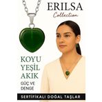 Sertifikalı Kalp Model Koyu Yeşil Akik Taşı Kolye – Denge, Koruma ve Ruhsal Güç Sembolü
