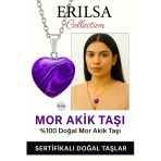 Sertifikalı Kalp Model Mini Boy Mor Akik Taşı Kolye – Koruma, Denge ve Ruhsal Şifa Taşı
