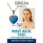 Sertifikalı Kalp Model Mini Mavi Akik Taşı Kolye – Sakinlik, İfade Gücü ve Koruma Taşı