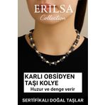Sertifikalı Kırık Taşlı Model İnci - Karlı Obsidyen Taşı Kolye