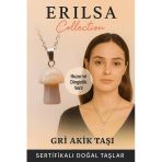 Sertifikalı Mantar Model Gri Akik Taşı Kolye - Huzur Ve Dinginlik Veren Doğal Taş