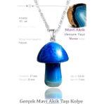 Sertifikalı Mantar Model Mavi Akik Taşı Kolye - Gümüş Aparatlı